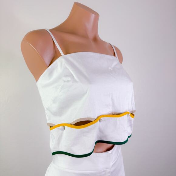 Antonio Melani The Nat Note Silvie Rikrak Ribbon Scalloped Crop Top White 14 NWT - Picture 3 of 7